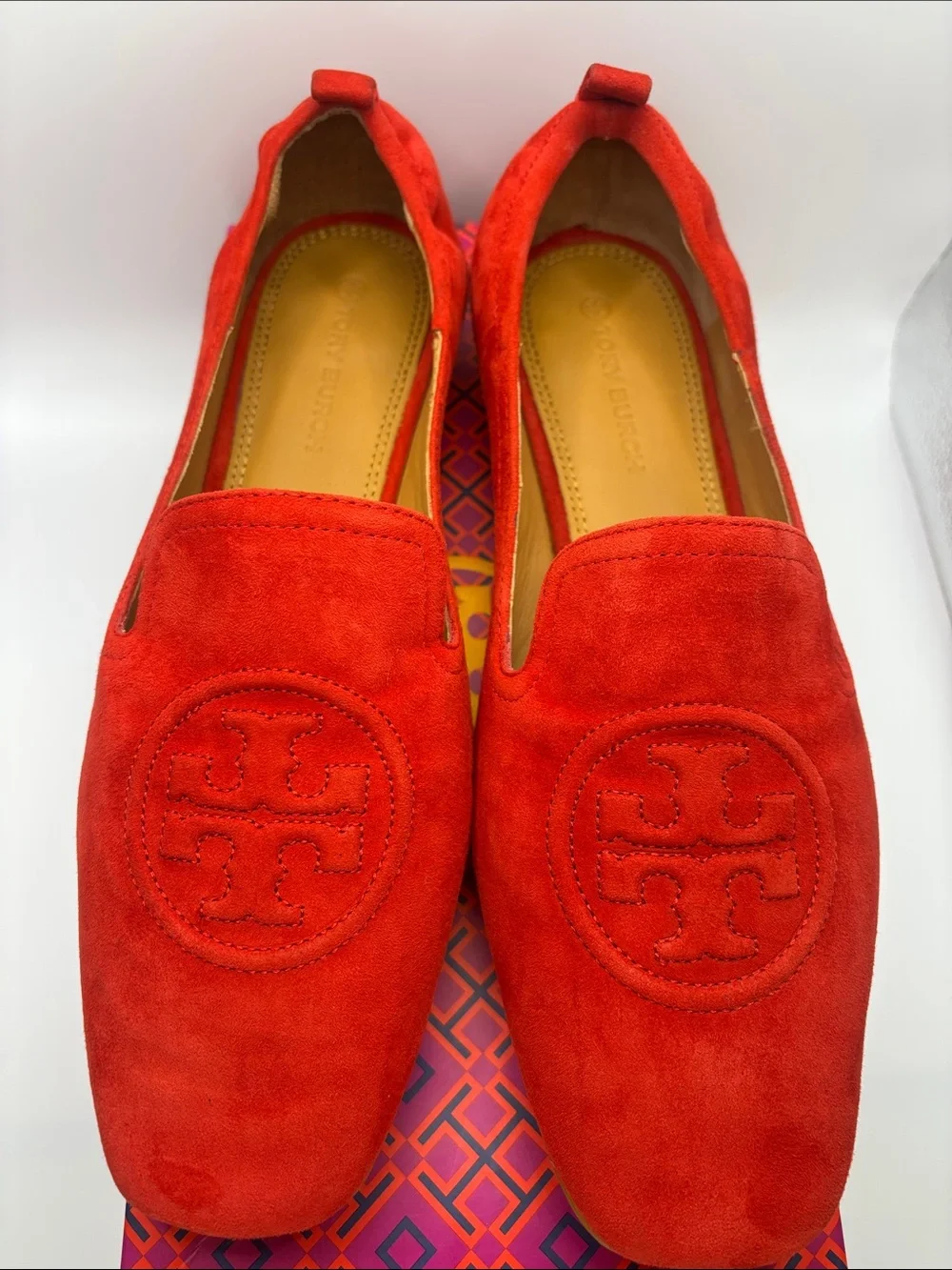 Tory Burch Red Suede Logo Loafers